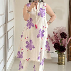 Purple Floral Sleeveless Kurta Set