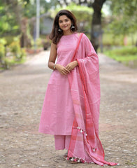 Classy handloom Kurta and Pant Set with Linen Dupatta
