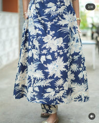 Blue Floral Cotton Co-Ord Set with Pocket