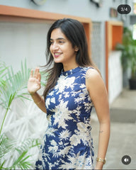 Blue Floral Cotton Co-Ord Set with Pocket