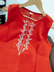 Red Cotton Co-Ord Set with Pocket