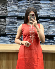 Red Cotton Co-Ord Set with Pocket