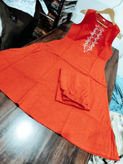 Red Cotton Co-Ord Set with Pocket