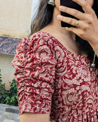 Red Flair Floral Cotton Dress