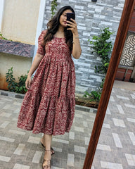 Red Flair Floral Cotton Dress