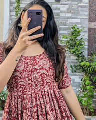 Red Flair Floral Cotton Dress