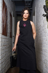 Black Cotton A-Line Kurta and Pant Set