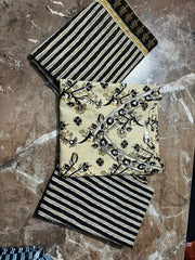 Beige Cotton Sequence Work Kurta Pant With Dupatta Set