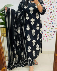 Soft Grace Black Cotton Kurta Pant and Dupatta Set