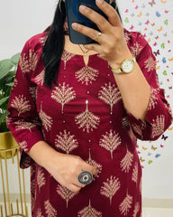 Soft Grace Red Cotton Kurta Pant and Dupatta Set