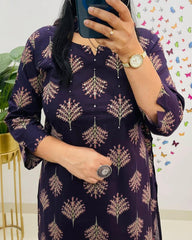 Soft Grace Purple Cotton Kurta Pant and Dupatta Set