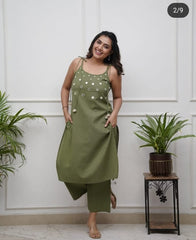 Green Cotton Co-Ord Set with Pocket