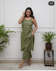 Green Cotton Co-Ord Set with Pocket