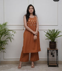Rust Cotton Co-Ord Set with Pocket