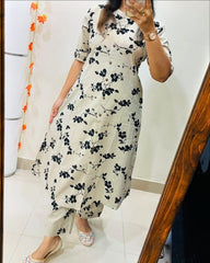 White Dabu Cotton Hand Black Printed Co-ord Set