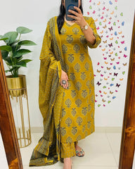 Premium Mustard Yellow With Heart  Motifs , Hand Sequin Work , 3 Piece Suit With Duptta