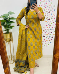 Premium Mustard Yellow With Heart  Motifs , Hand Sequin Work , 3 Piece Suit With Duptta