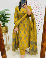 Premium Mustard Yellow With Heart  Motifs , Hand Sequin Work , 3 Piece Suit With Duptta
