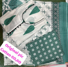 Ethnic Green Cotton Kurta Set With Dupatta