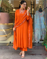 Embroidery orange Kurta Pant and Dupatta Set