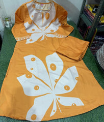 Mustard placement printed kurta with solid palazzo