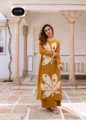 Mustard placement printed kurta with solid palazzo