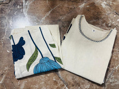 Women,s Pure Cotton Printed Floral Cotton Kurta Paint Set Blue