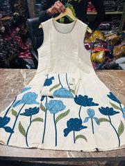 Women,s Pure Cotton Printed Floral Cotton Kurta Paint Set Blue