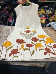 Women,s Pure Cotton Printed Floral Cotton Kurta Paint Set Yellow