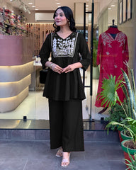 Women's Cotton Embroidered Co-ard set Black Set Stylish Ethnic Wear For Girl & Women