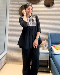 Women's Cotton Embroidered Co-ard set Black Set Stylish Ethnic Wear For Girl & Women