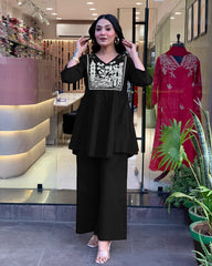 Women's Cotton Embroidered Co-ard set Black Set Stylish Ethnic Wear For Girl & Women