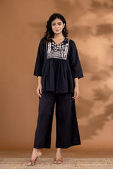 Women's Cotton Embroidered Co-ard set Black Set Stylish Ethnic Wear For Girl & Women