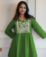 Women's Cotton Embroidered Co-ard set Green Set Stylish Ethnic Wear For Girl & Women