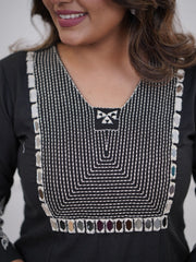 Embroidered Black Cotton Flex Kurta Pant Set