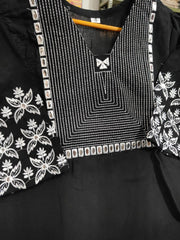 Embroidered Black Cotton Flex Kurta Pant Set