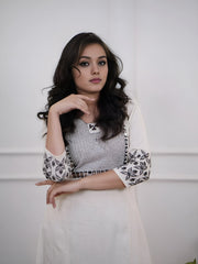 Embroidered White Cotton Flex Kurta Pant Set
