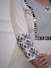 Embroidered White Cotton Flex Kurta Pant Set