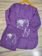 Embroidered Purple Cotton Slub Co-Ord Set