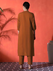 White Heart Embroidered Rust Cotton Kurta Pant Set