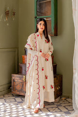 Ivory Cotton Suit Set with Rose Embroidery