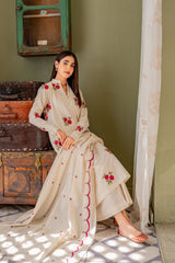 Ivory Cotton Suit Set with Rose Embroidery