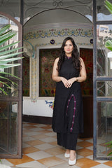 Aline Slit Black Cotton Slub Kurta Set