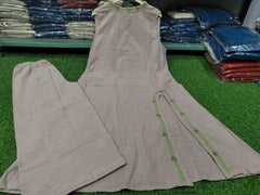 Aline Slit Gray Cotton Slub Kurta Set