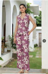 Beautiful Print Detailing Wine Cotton Co-ord Set