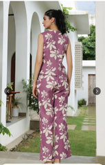 Beautiful Print Detailing Wine Cotton Co-ord Set