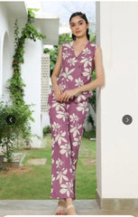 Beautiful Print Detailing Wine Cotton Co-ord Set