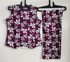 Beautiful Print Detailing Wine Cotton Co-ord Set