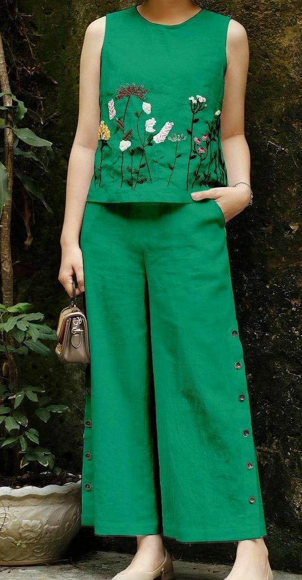 Color- Green, Wearine, Sleeveless, Co-ord set