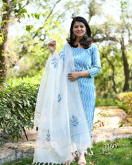 Beautiful Blue and White Chanderi Cotton Dupatta Set